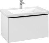 Villeroy & Boch Subway 3.0 wastafelonderkast 80x40x45cm met Volcano Black greep 1 softclose lade 1 sifonuitsparing spaanplaat Pure White