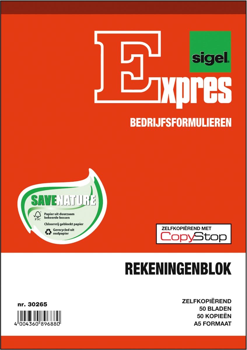 Merkloos / Sans Marque Sigel expres kas- en kwitantieformulieren rekeningblok, a5, 2x50 vel (krimp 5 stuks)