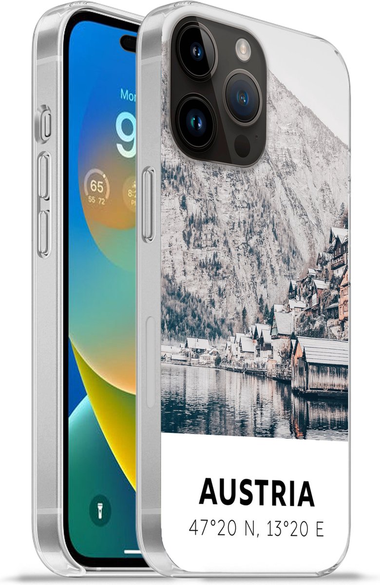 Telefoonhoesje Geschikt voor Apple Iphone 14 Pro hoesje - Oostenrijk - Water - Berg - Alpen - Siliconen Telefoonhoesje Telefoonhoesje