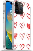 Geschikt voorApple Iphone 14 Pro - Softcase hoesje - Een illustratie met hartjes in verschillende vormen - Siliconen Telefoonhoesje