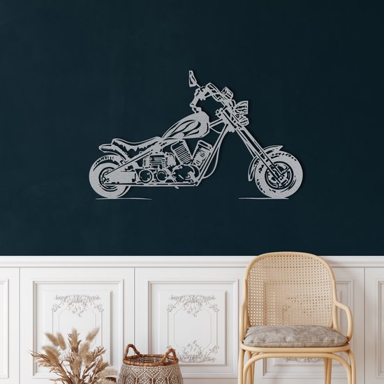 Wanddecoratie | Motorfiets / Motorcycle | Metal - Wall Art | Muurdecoratie | Woonkamer | Buiten Decor |Zilver| 100x60cm