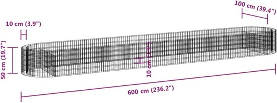 vidaXL - Gabion - plantenbak - verhoogd - 600x100x50 - cm - gegalvaniseerd - ijzer