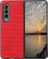 Lunso - Geschikt voor Samsung Galaxy Z Fold4 - Croco patroon cover hoes - Rood