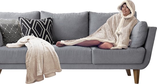 Linnick Flannel Fleece Blanket + Hoodie with Hood Croco - sable ombragé - 140x200cm - 130x180cm - Plaid