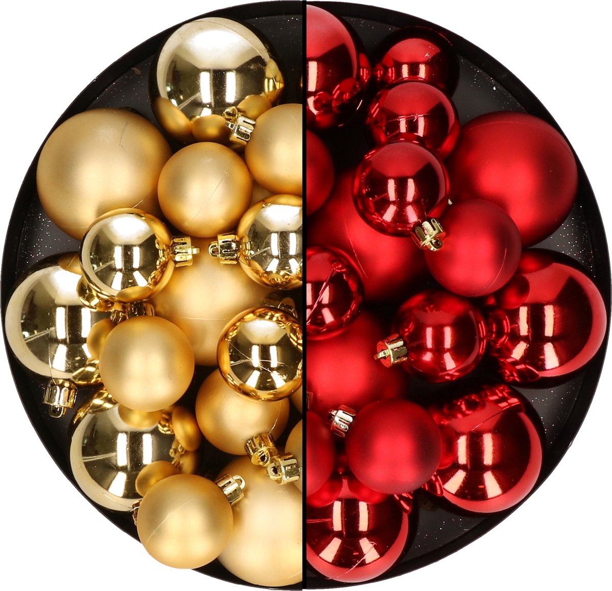 Kerstversiering kunststof kerstballen kleuren mix rood/goud 4-6-8 cm pakket van 68x stuks
