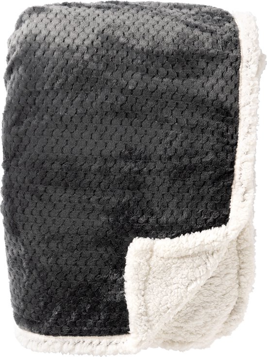 Dutch Decor - CODY - plaid 150x200 cm - sherpa fleece deken - honingraatpatroon - Charcoal Gray - antraciet