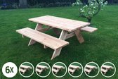 Rockwood® 6x Picknicktafel Douglas Classic 1.80m Montage op locatie. Extra gemak en vakkundige service met 48 afgeronde hoeken (6 tafels x 8 hoeken)