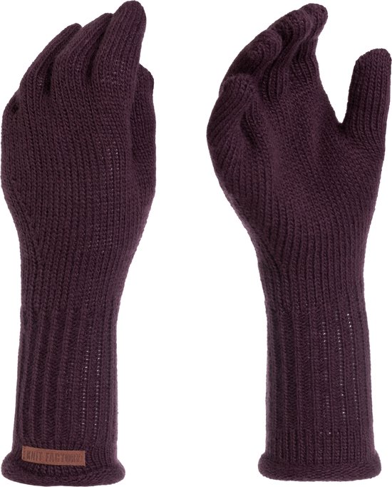 Knit Factory Lana Gebreide Dames Handschoenen - Gebreide winter handschoenen - Paarse handschoenen - Polswarmers - Aubergine - One Size