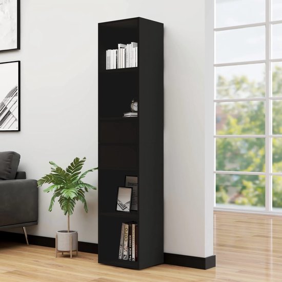 Boekenkast met 4 schappen 40x24x142 cm spaanplaat zwart kopen Boekenkast met 4 schappen 40x24x142 cm spaanplaat zwart kopen