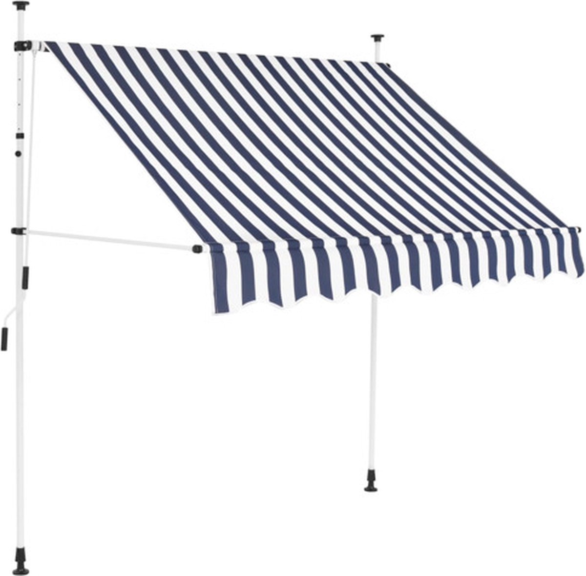 Bol.com vidaXL - Luifel - handmatig - uittrekbaar - 150 - cm - blauw - en - witte - strepen aanbieding