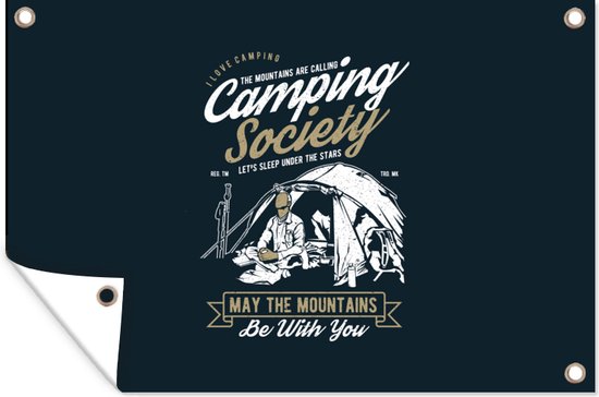 Posters de jardin extérieur Tente - Camping - Vintage - 90x60 cm - Toile de jardin - Affiche extérieure