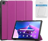 Tablet Hoes & Screenprotector geschikt voor Lenovo Tab M10 Plus (3e gen) tablet hoes en screenprotector - 2 in 1 cover - 10.6 inch - Tri-Fold Book Case - Paars