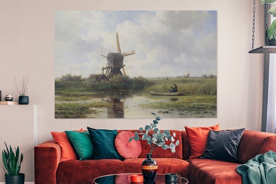 Toile - Peinture Moulin à vent - Willem Roelofs - Maîtres anciens - Art - 180x120 cm - Décoration murale - Salon