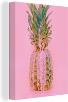 Canvas Schilderij Verf - Ananas - Roze - Zomer - 30x40 cm - Wanddecoratie