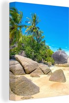 Canvas Schilderij Strand - Tropisch - Zee - Planten - 30x40 cm - Wanddecoratie