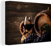Canvas Schilderij Wijn - Wijnglas - Wijnvaten - Druiven - Glas - 120x90 cm - Wanddecoratie