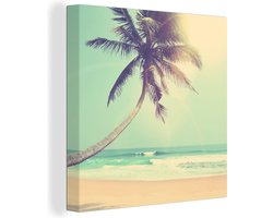 Canvas Schilderij Retro - Palmboom - Zon - Zomer - 20x20 cm - Wanddecoratie