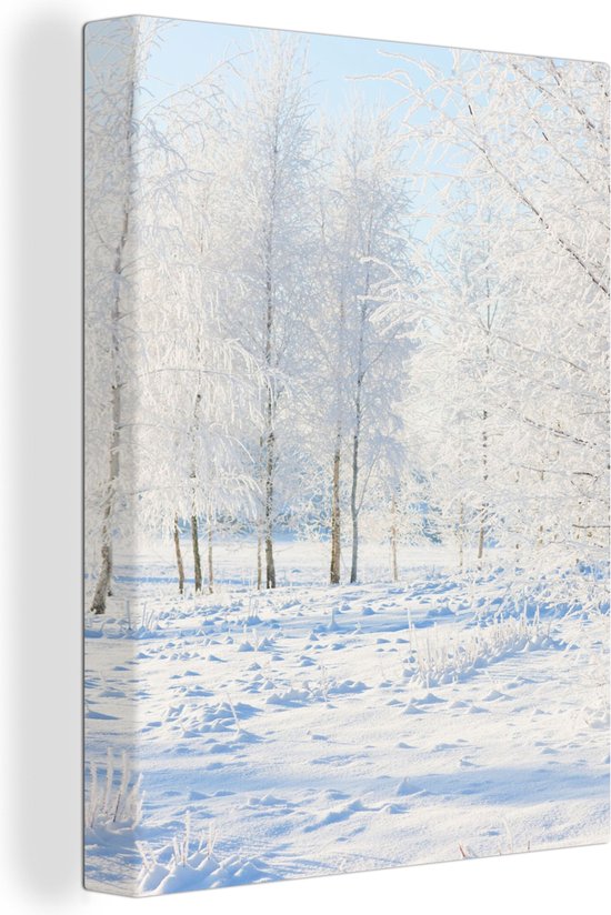 Canvas Schilderij Sneeuw - Bomen - Winter - 30x40 cm - Wanddecoratie