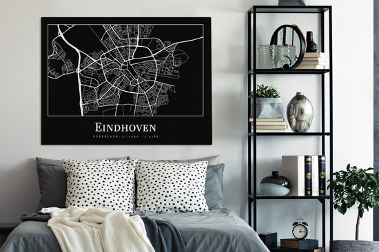 Tableau sur Toile Plan d'Etage - Eindhoven - Carte - Plan de la Ville - 120x90 cm - Décoration murale