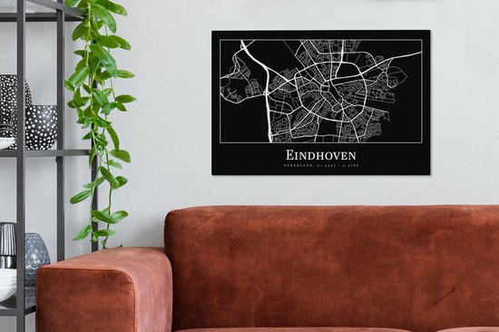 Peinture sur toile Carte - Eindhoven - Carte - Plan de la ville - 90x60 cm - Décoration murale