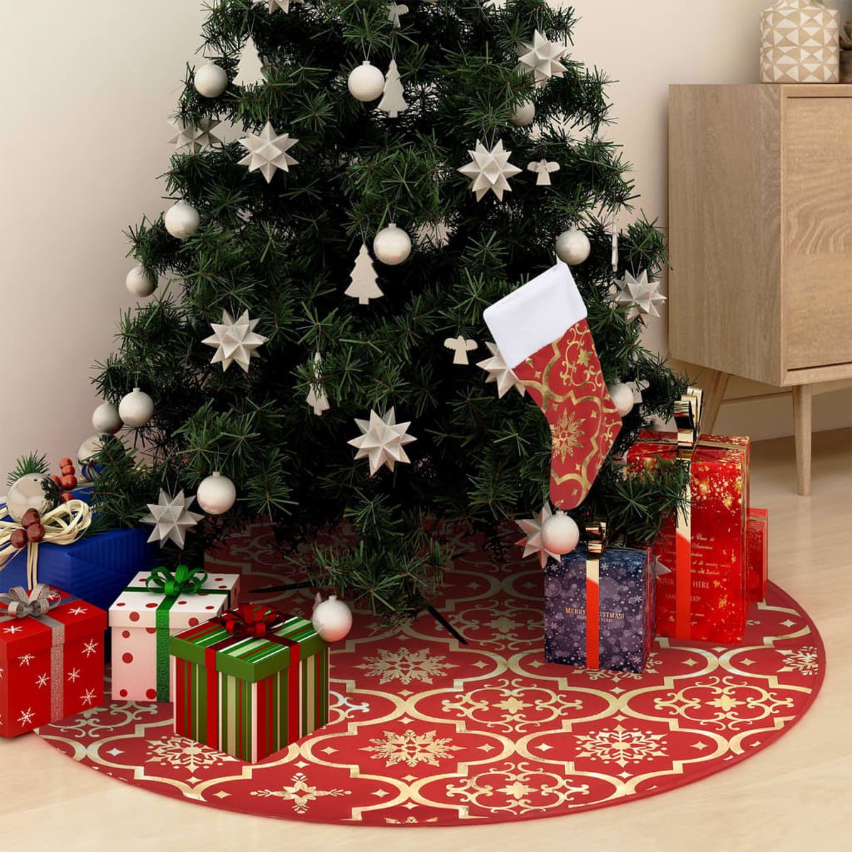 Prolenta Premium - Kerstboomrok luxe met sok 90 cm stof rood