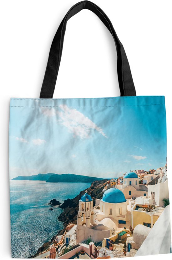 Sac à Bandoulière - Sac de Plage - Shopper Afternoon à Santorini Grèce - 45x45 cm - Sac en Coton