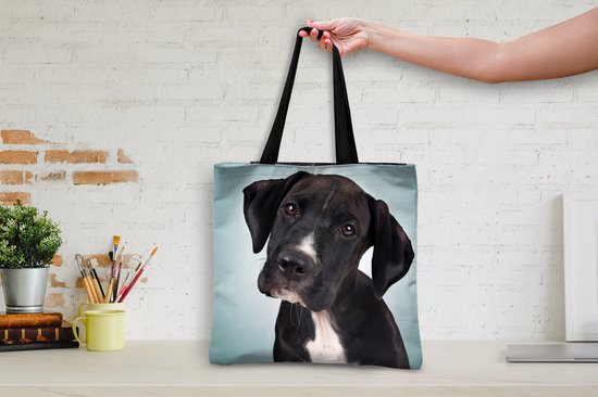 Sac bandoulière - Sac de plage - Shopper Sweet chien noir et blanc - 40x40 cm - Sac coton