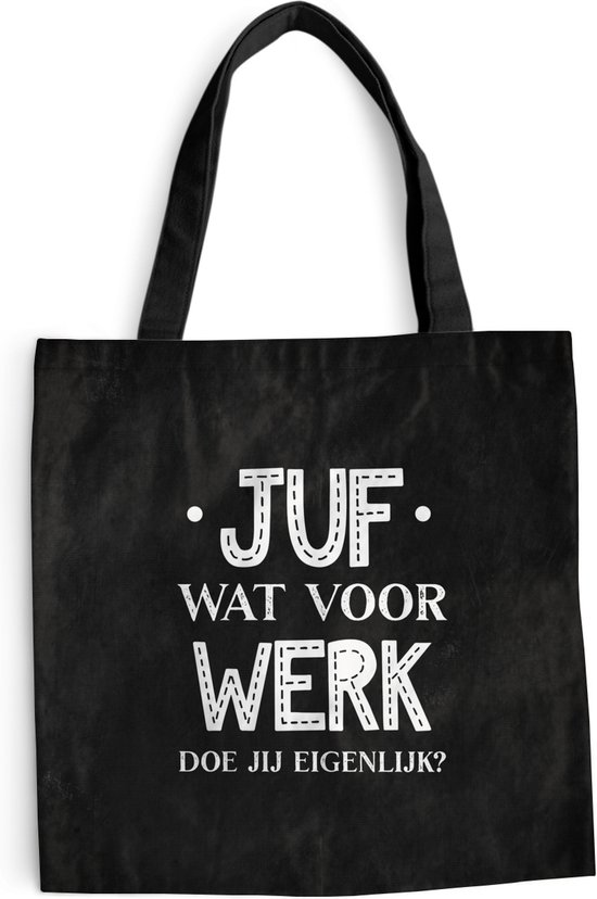 Schoudertas - Strandtas - Shopper Juf bedankt - Leerkracht - Zwart - Quote  - Juf wat... | bol.com