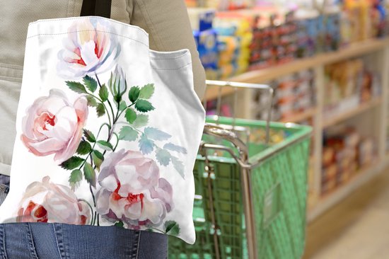Sac Bandoulière - Sac Plage - Shopper Aquarelle - Roses - Fleurs - 40x40 cm - Sac Coton