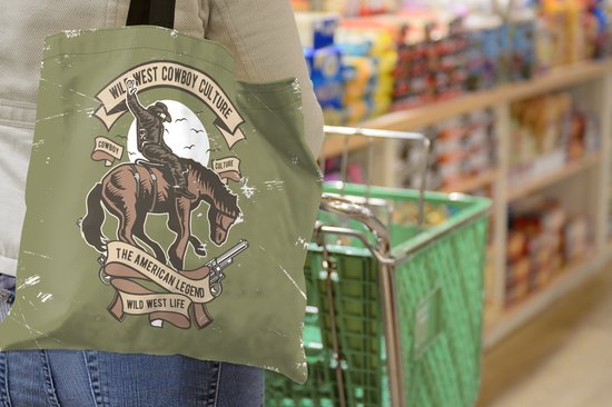 MuchoWow® Sac Bandoulière - Sac Plage - Shopper Paarden - Gun - Cowboy - Rétro - 45x45 cm - Sac Coton