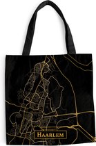 MuchoWow® Schoudertas - Strandtas - Big Shopper - Boodschappentas - Kaart - Haarlem - Luxe - Goud - Zwart - 45x45 cm - Katoenen tas