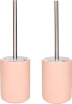 Set van 2x stuks wC-borstel/toiletborstel inclusief houder zalm roze 38 cm van steen - Toiletgarnituur