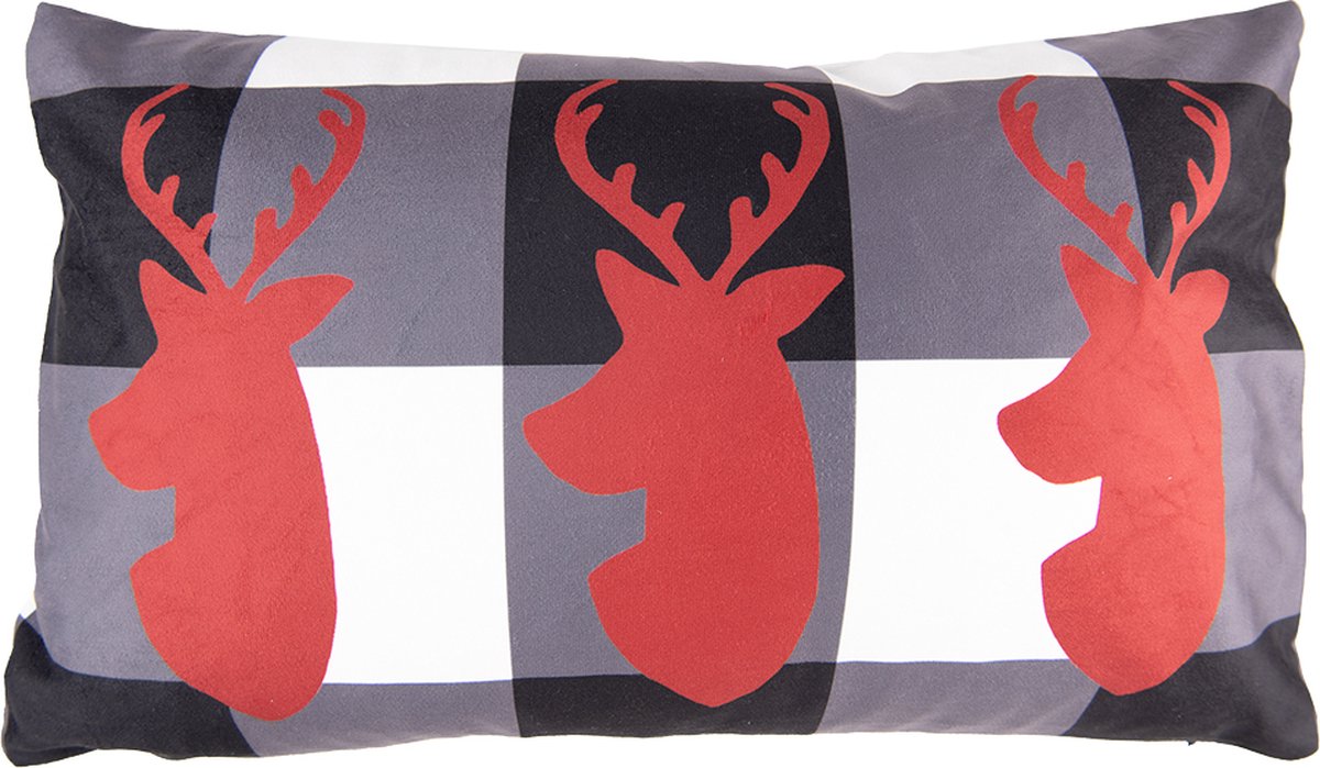 Kussenhoes 30x50 cm Zwart Rood Polyester Rechthoek Rendieren Sierkussenhoes