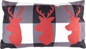 Clayre & Eef Kussenhoes 30x50 cm Zwart Rood Polyester Rechthoek Rendieren Sierkussenhoes