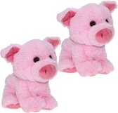 Set van 2x stuks pluche knuffel dieren Varken van 19 cm - Speelgoed varkens knuffels