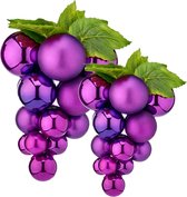 Grappe de raisin imitation fruit/faux fruit - 28 et 33 cm - violet - 2x pièces - plastique