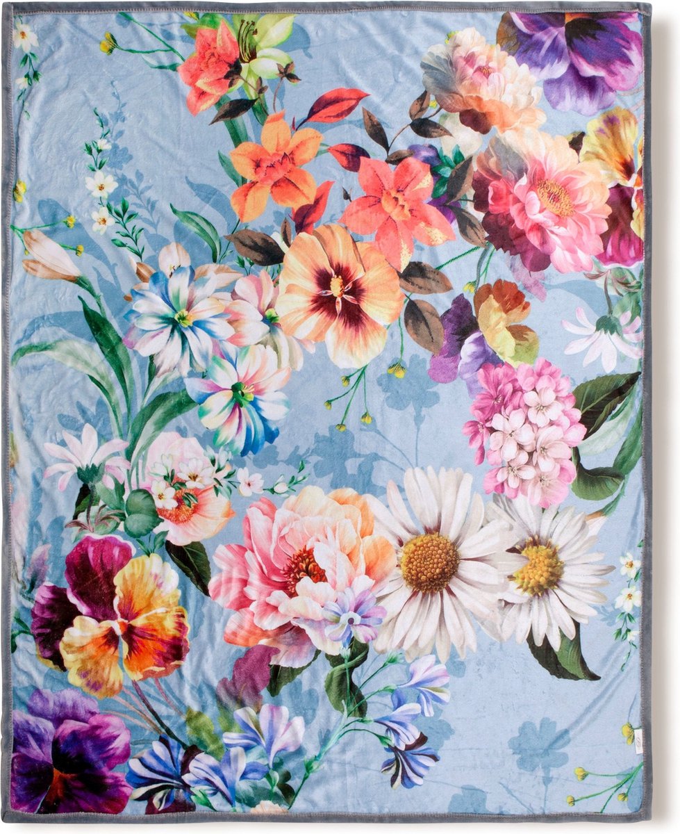 Luxe Bloemenprint Plaid 130x160 cm - Grijs - Polyester - Voor 1 Persoon - Descanso