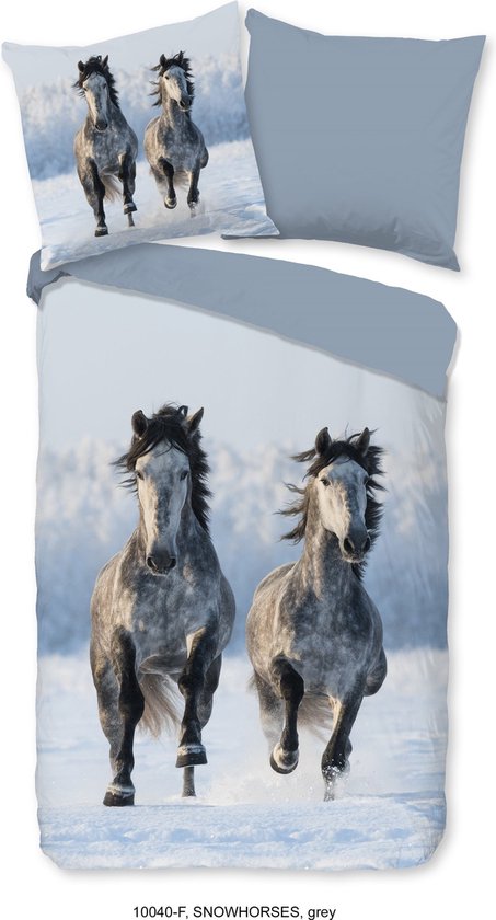 Good Morning Dekbedovertrek "paarden in de sneeuw" - Grijs - (140x200/220 cm) - Katoen Flanel