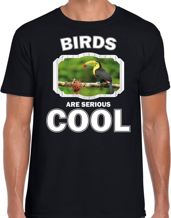 Dieren toekans t-shirt zwart heren - birds are serious cool shirt - cadeau t-shirt toekan/ toekans liefhebber L