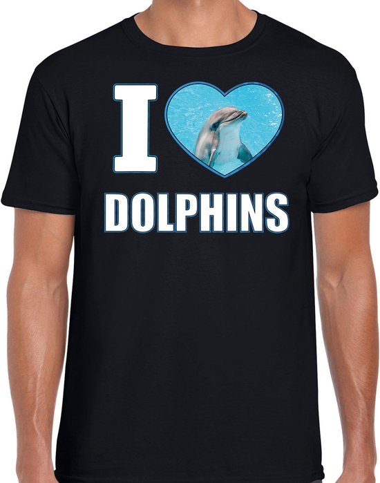 I love dolphins t-shirt met dieren foto van een dolfijn zwart voor heren - cadeau shirt dolfijnen liefhebber L