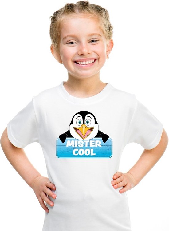 Mister Cool de pinguin t-shirt wit voor kinderen - unisex - pinguins shirt - kinderkleding / kleding 134/140