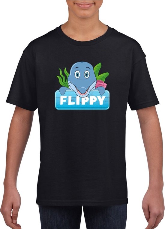 Flippy de dolfijn t-shirt zwart voor kinderen - unisex - dolfijnen shirt - kinderkleding / kleding 122/128