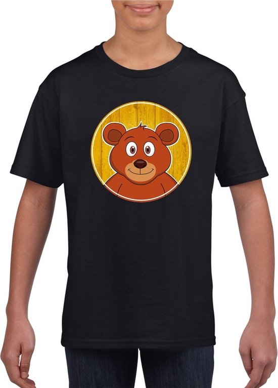 Kinder t-shirt zwart met vrolijke beer print - beren shirt - kinderkleding / kleding 110/116