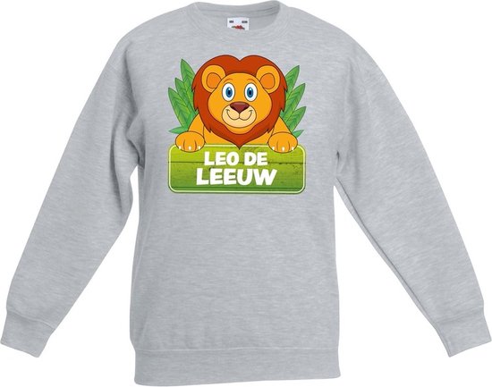 Leo de leeuw sweater grijs voor kinderen - unisex - leeuwen trui - kinderkleding / kleding 134/146