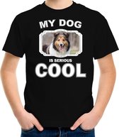 Sheltie honden t-shirt my dog is serious cool zwart - kinderen - Shetland sheepdogs liefhebber cadeau shirt - kinderkleding / kleding 146/152