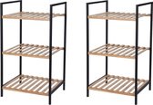 2x stuks bamboe houten badkamer kastjes/trolley 70 cm - Badkamermeubels/badkamerkasten - Bijzetkastje met 3 plankjes
