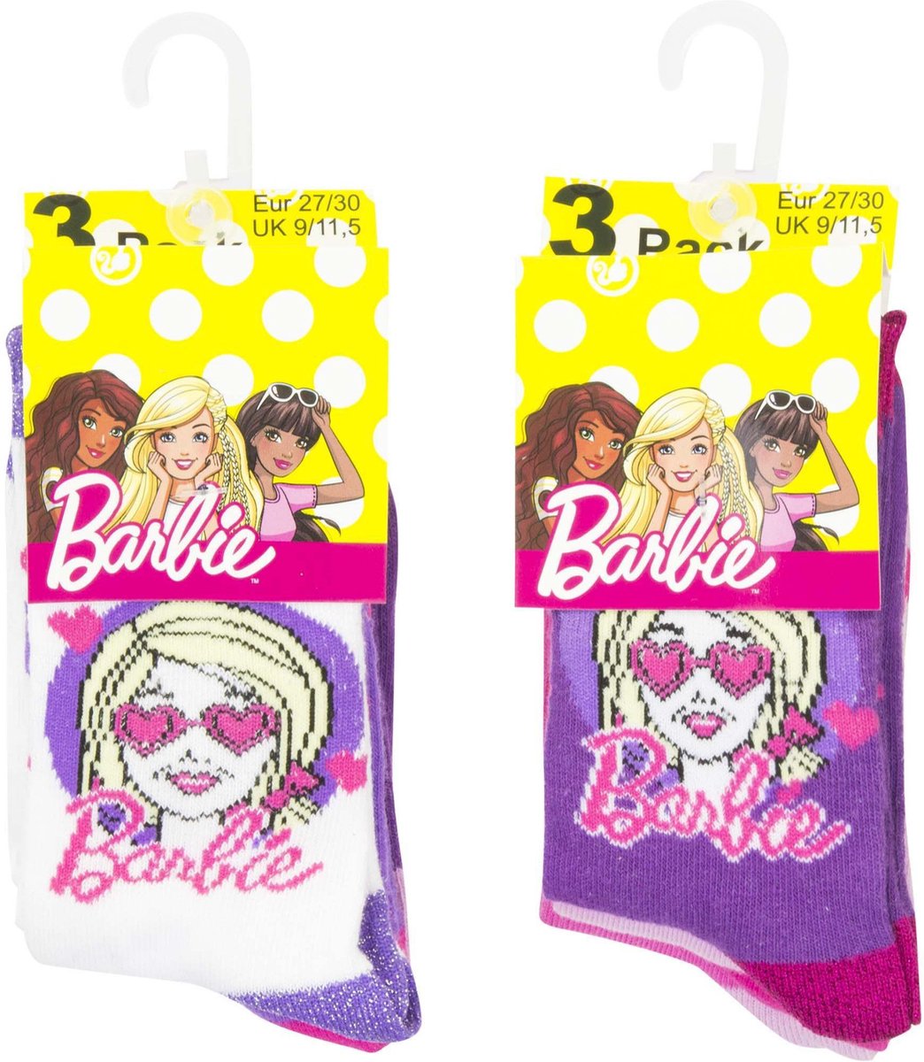 Barbie 6 paar paars roze sokken maat 23/26