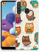 Telefoontas Geschikt voor Samsung Galaxy A21 Telefoonhoesje Super als Cadeautjes voor Meisjes Vrolijke Uilen