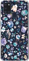 Casetastic Samsung Galaxy A21s (2020) Hoesje - Softcover Hoesje met Design - Flowers Navy Print