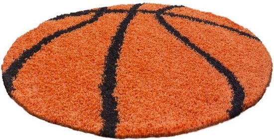 Vloerkleed kinderkamer - Basketbal - oranje - rond 120 cm